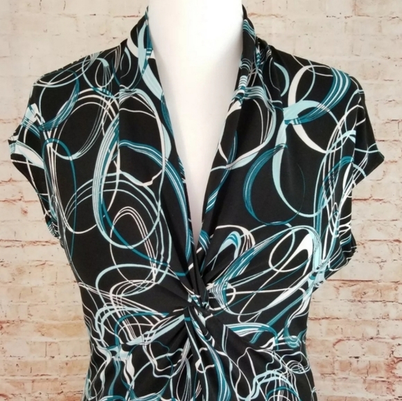 Cleo Petites 6P Black Teal Cap Sleeve Midi Dress - Picture 2 of 6